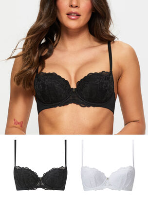 Sexy Lace Padded Balcony Bra 2 Pack - Assorted